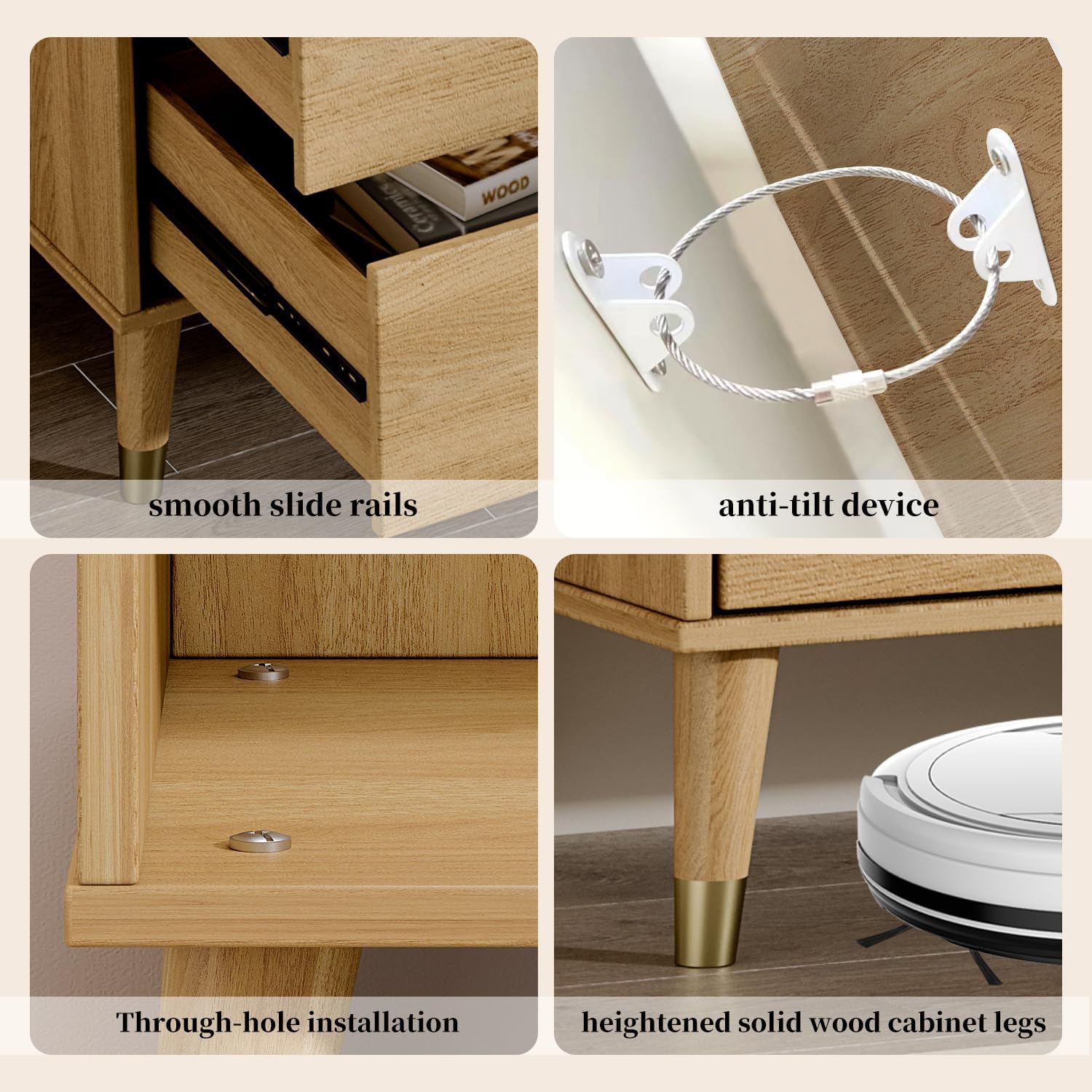 6 Drawer Dresser,47" Wide Mid Century Modern Chest of Drawers,Wooden Bedroom Drawer Dresser with 6 Storage Drawers for Bedroom,Living Room,with Anti-Tipping Device,Wood - Image 4