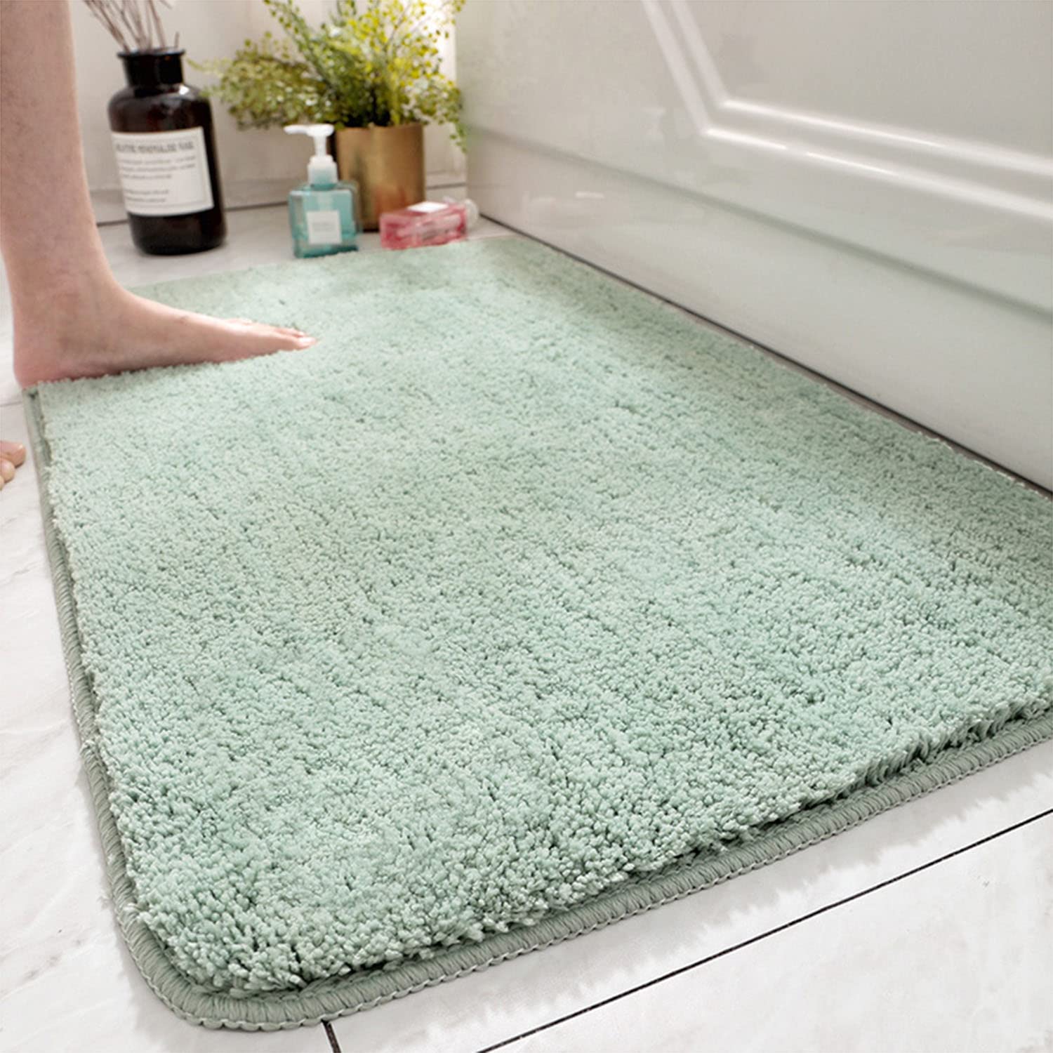 ZLZNX rutschfeste Badematte Verdickter Badvorleger für Badezimmer Saugfähiger Ultra weicher Badvorleger Teppich Flauschiger Mikrofaser Nachttisch Teppich Bodenmatte,03,60X90cm