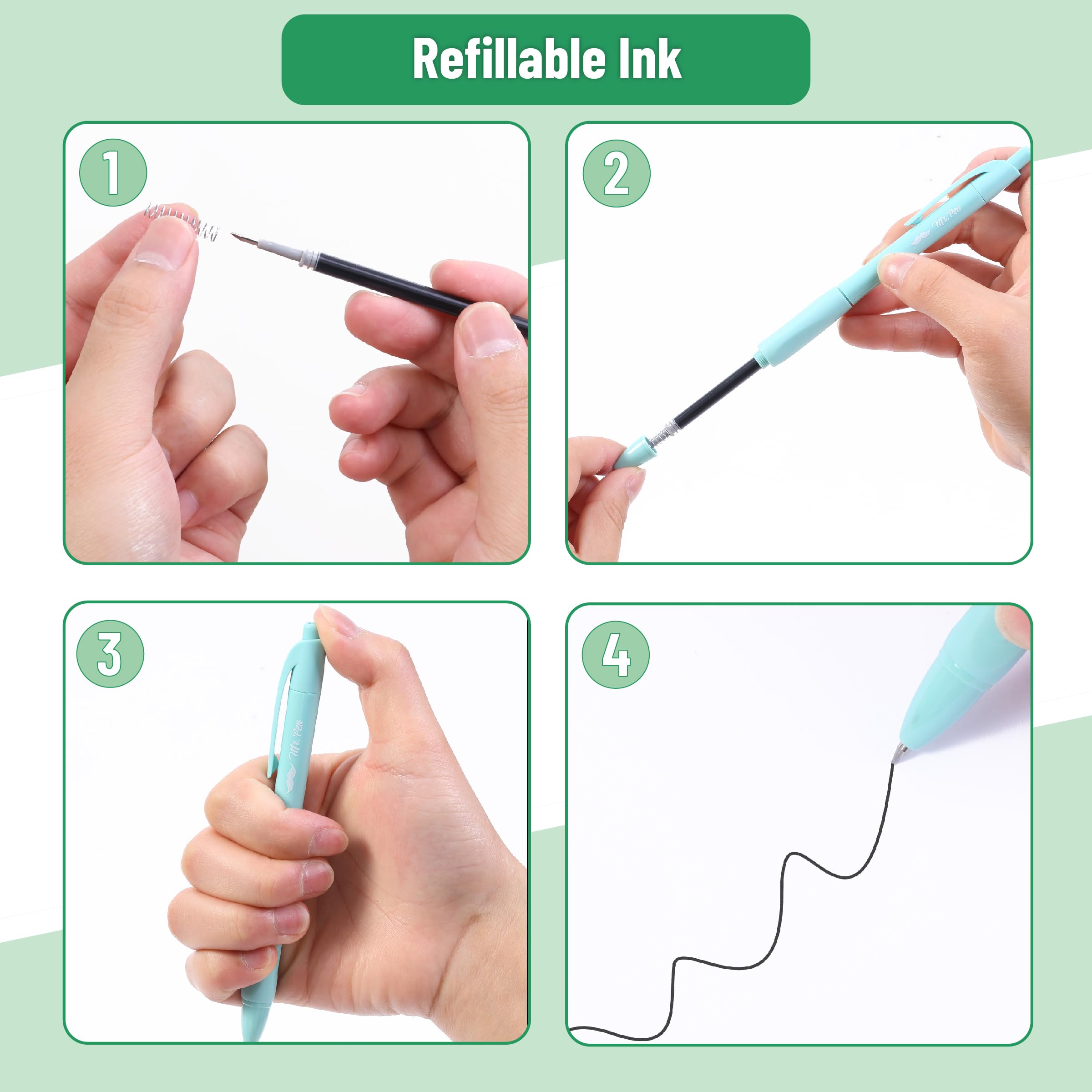 Mr Pen- Retractable Gel Pens 8 Pack Black Ink Soft Grip Soft Pastel Barrel Gel Pens Fine Point — view 5