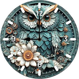 Imahoocool MDF Wooden Wall Clock 10In Vintage Rustic Country Round Decorative Clock Green owl Retro Wall Clock
