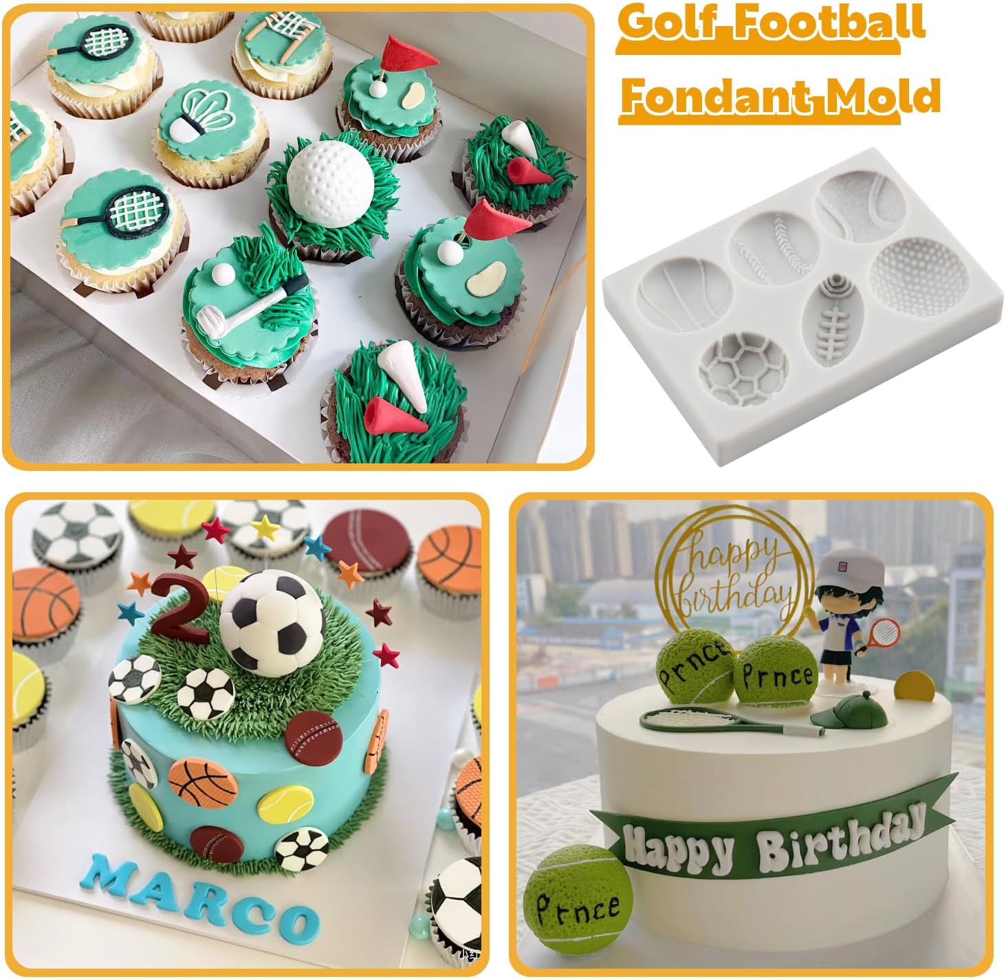 Ball Silicone Molds Football Baseball Basketball Rugby Tennis Fondant Mold Sneakers Sports Shoe Mold For Cake Decorating Cupcake Topper Candy Chocolate Gum Paste Polymer Clay Set Of 5 - Image 4