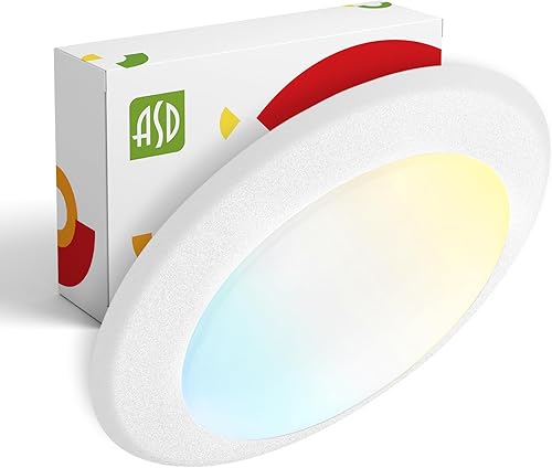 Miniatura 14 de ASD Paquete de 6 luces LED de disco de 4 pulgadas, 10 W 5CCT 2700K-5000K 685LM CRI90+, lámpara de techo regulable, disco de montaje en superficie de