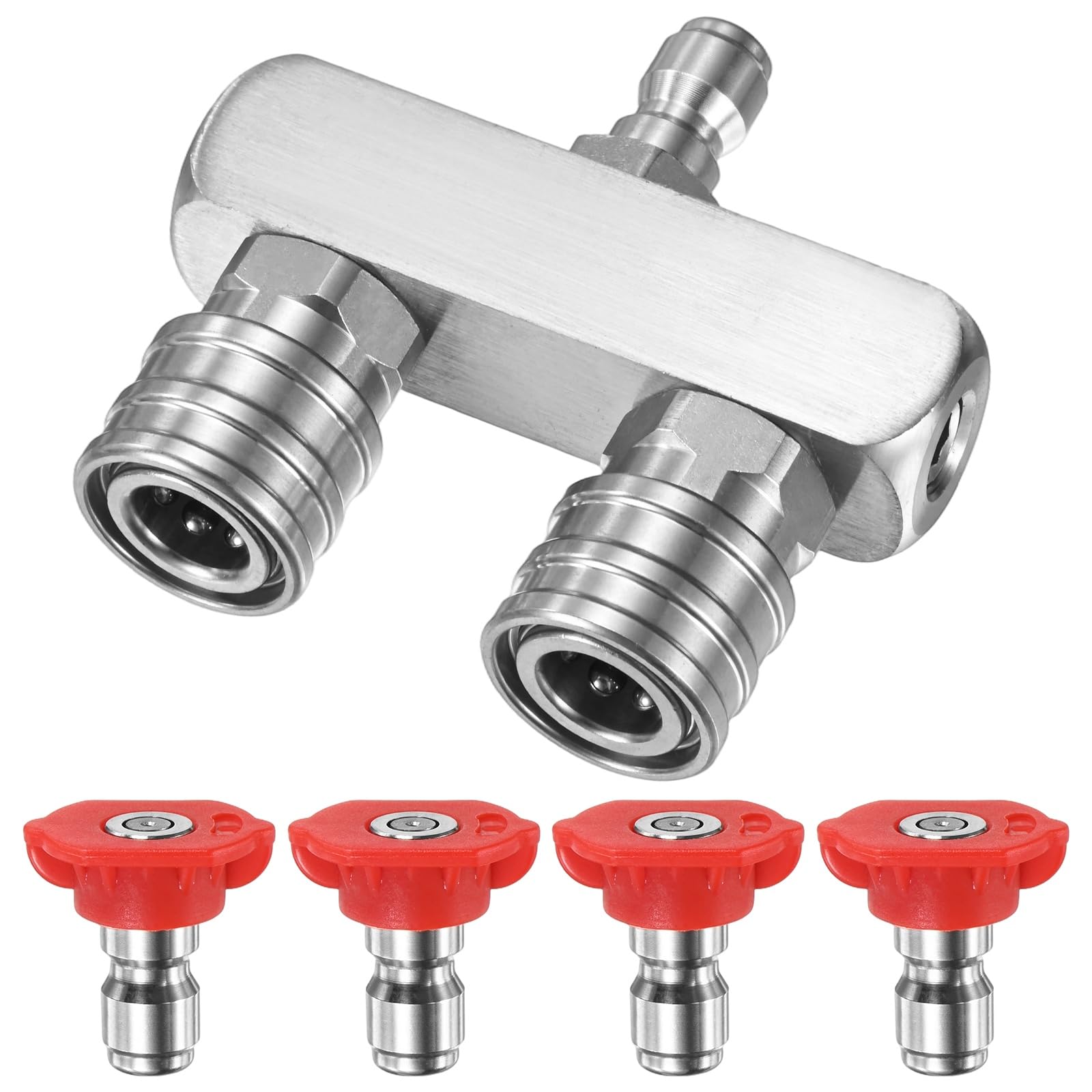 M METERXITY 5-Pack Dual Pressure Washer Tips Set, 2-in-1 Pressure Washer Nozzle with 4 Power Washer Spray Nozzles(0 Degree), 1/4" Quick Connect for Cars/Patios/Walls [Silver]