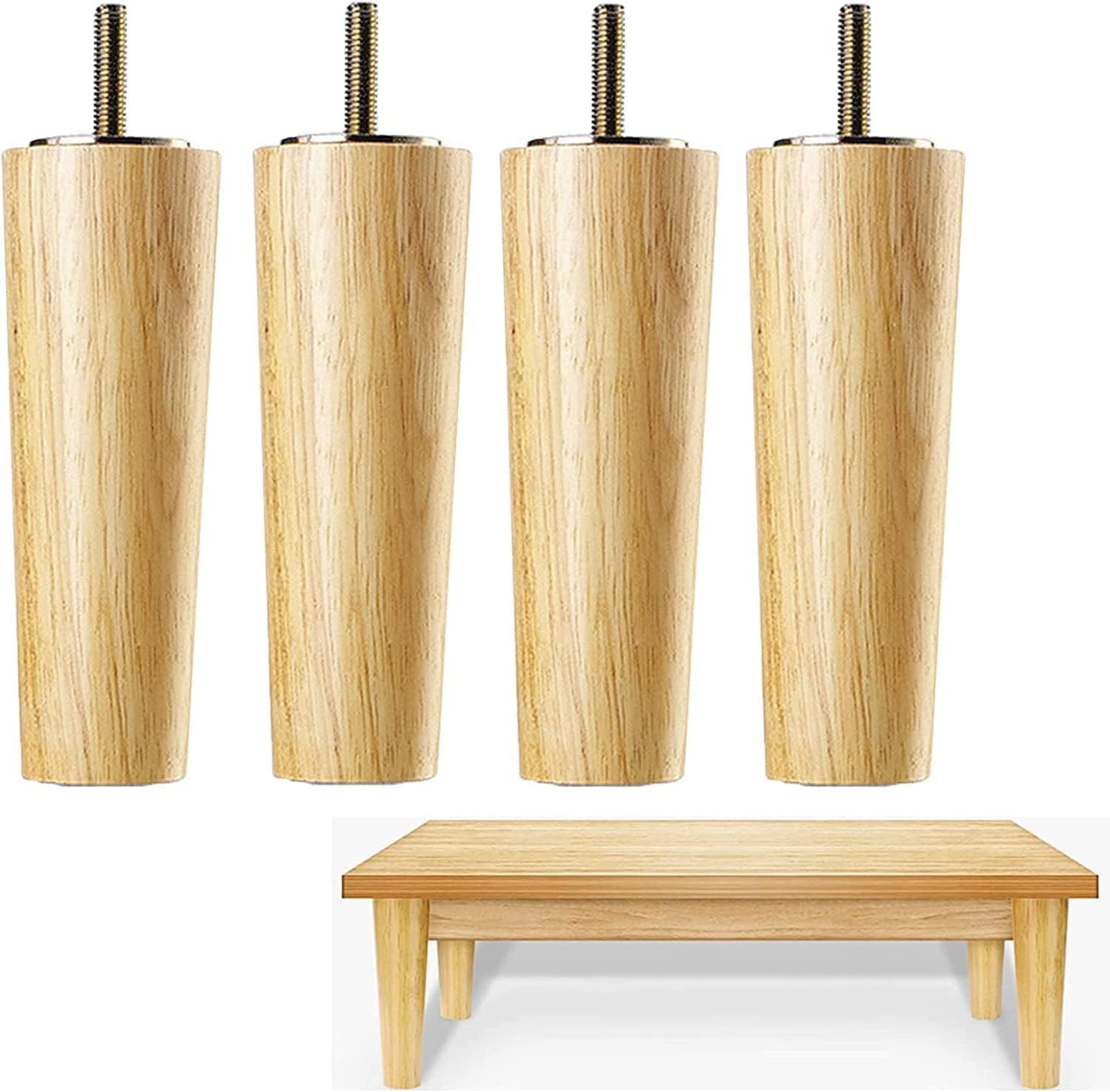 Furniture Leg Set, Solid Wood 6in Cone Shaped Wooden Feet
