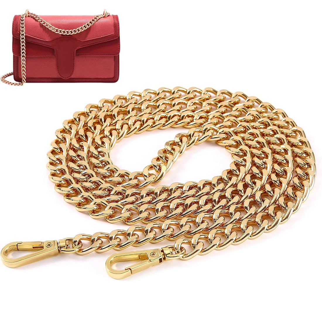 Cadena para Bolso, Cadenas de Metal Correas de Hombro, Correas de Cadenas de Bolsos con Hebillas, DIY Correa de Cadena para Carteras y Bolsos de Hombro - 120cm (Dorado)