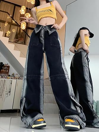 Women Retro Baggy Jeans Y2K High Waist Wide Leg Streetwear Denim Pants