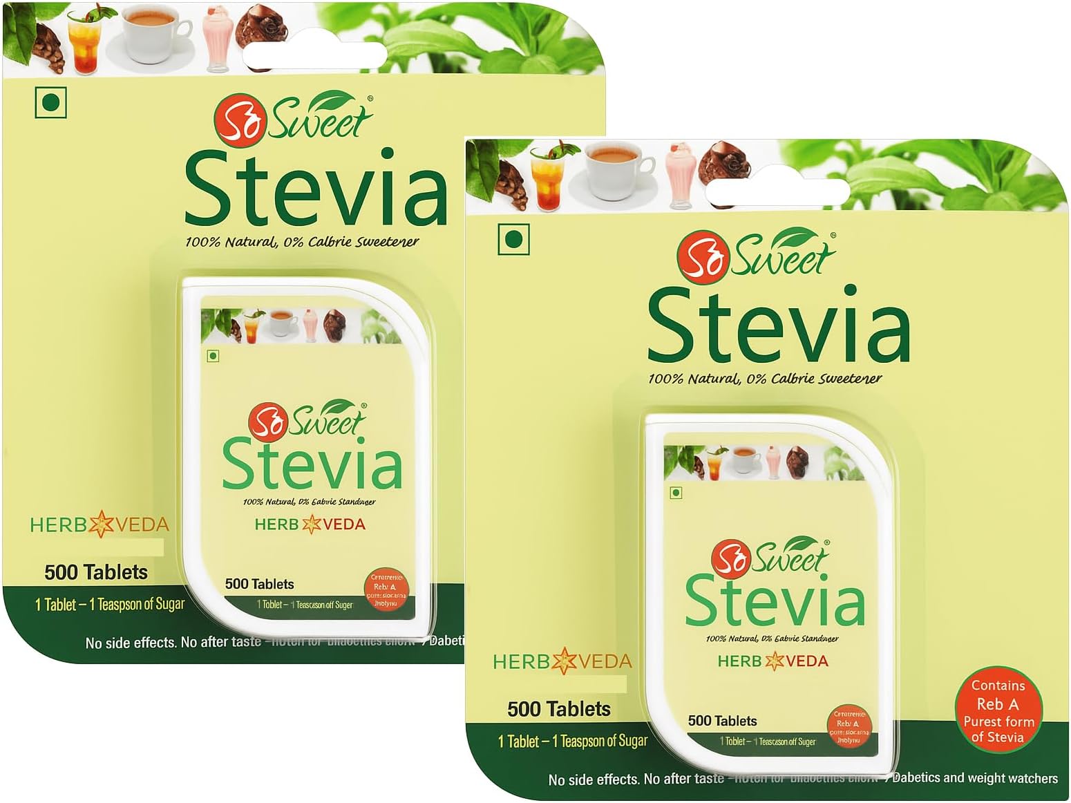 So Sweet Stevia Tablets Sugar Free Natural Sweetener Zero Calorie 1000 Tablets -Pack of 2 (500 Each)