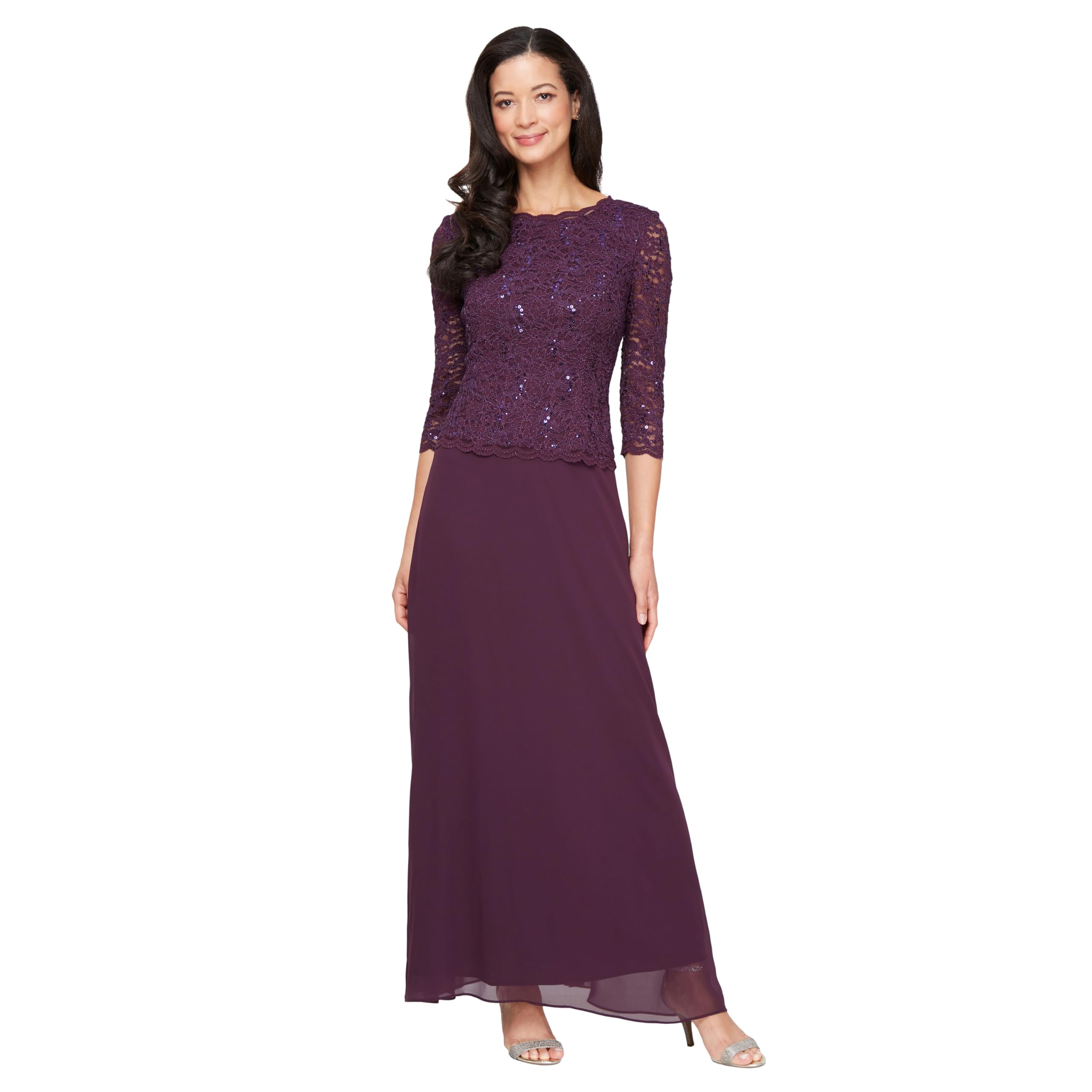 Alex Evenings Women's Long Mock Dress with Full Skirt (Petite and Regular Sizes) Special Occasion, Deep Plum, 10