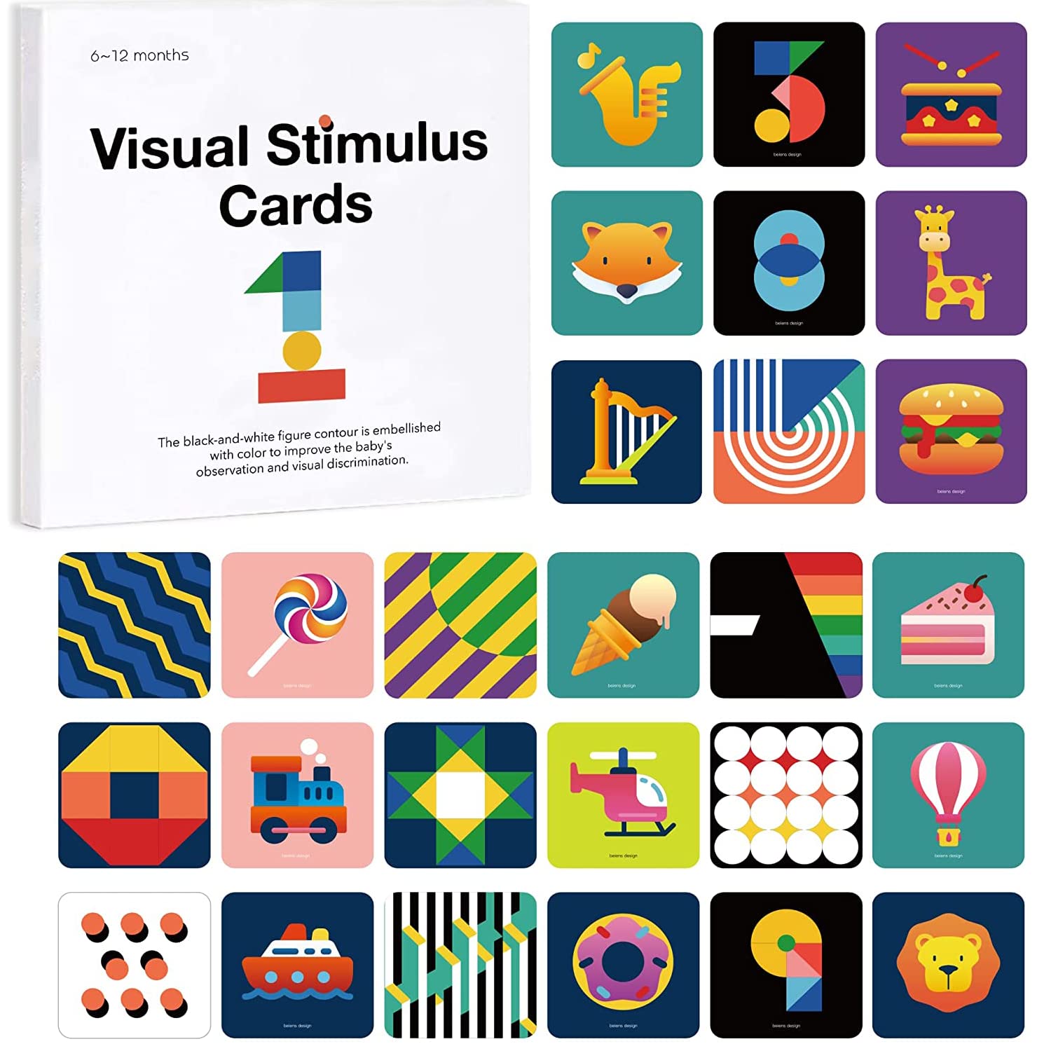 Richgv Carta Flash per Bambini SviluppoSviluppo Sensoriale Visivo. Alto Contrasto Colore Educativi Carte Giochi Montessori (Cognizione di Colore, Cibo, Numeri).6-12 Mesi.40 Pagine