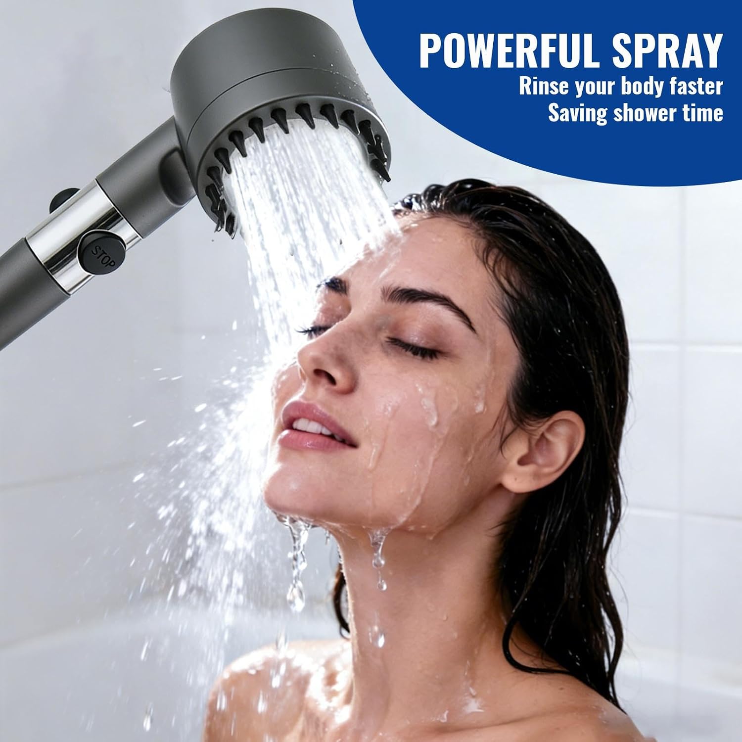 FILTERED HANDHELD Shower Head with 5 Filters, HIGH PRESSURE 4 Spray Modes, Anti-Clog Silicone Nozzles, ON/OFF Pause Switch, Hose & Holder, G1/2 Fit for HARD WATER, Pet Bath image 2