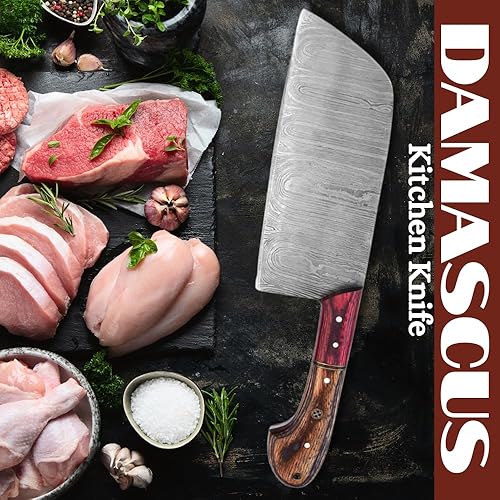 Miniatura 3 de LEONA CRAFT Juego de cuchillos de cocina hechos a mano de acero de Damasco con bolsa de cuero, 5 piezas de álamo para el hogar, cuchillo profesional