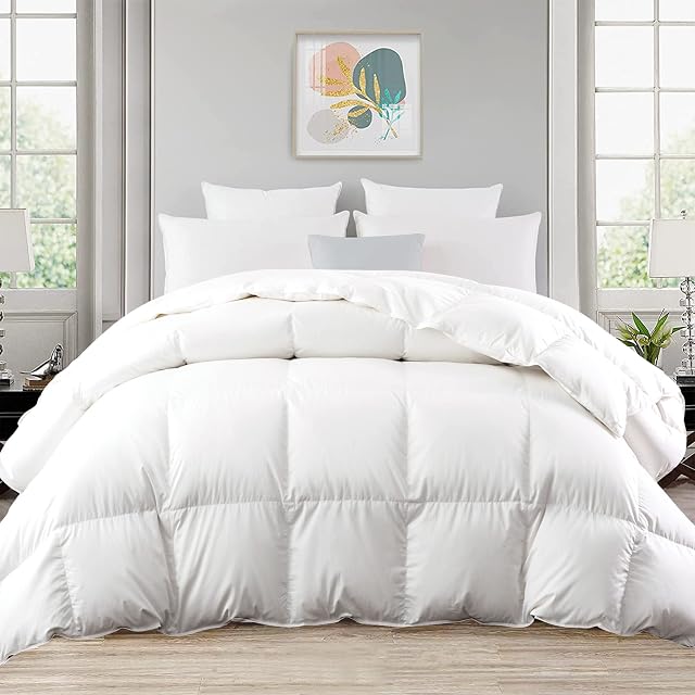 puredown Lightweight White Down Comforter King Size Ultra Soft Thin Light Warmth Box Stitched Duvet Insert for Warmer Climates/Sleeper