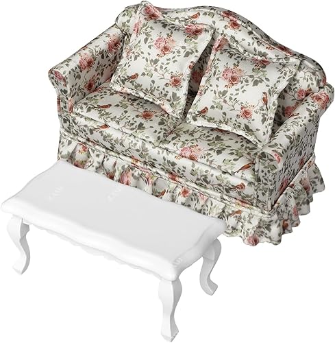 Miniatura 17 de iLAND Muebles de casa de muñecas de sofá en miniatura, juego de muebles para casa de muñecas para accesorios de 1/12, elegantes sofás plisados