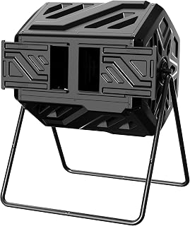 ColorYourLife 43 Gallon Dual Chamber Compost Tumbler Bin - Easy 10-Min Assembly, 360° Tumbling Outdoor Composter with Gloves, Black