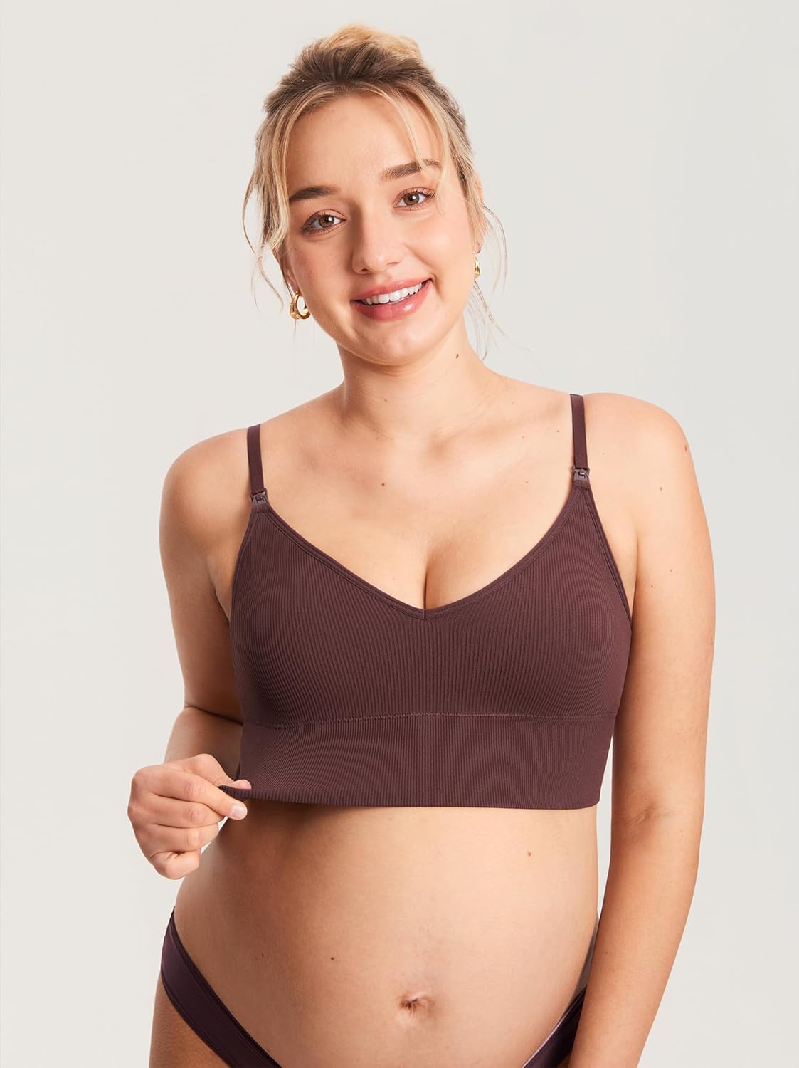 MOMANDA Ribbed Wireless Nursing Bras for Breastfeeding Longline Maternity Sleep Bra V Neck Comfort - Image 2