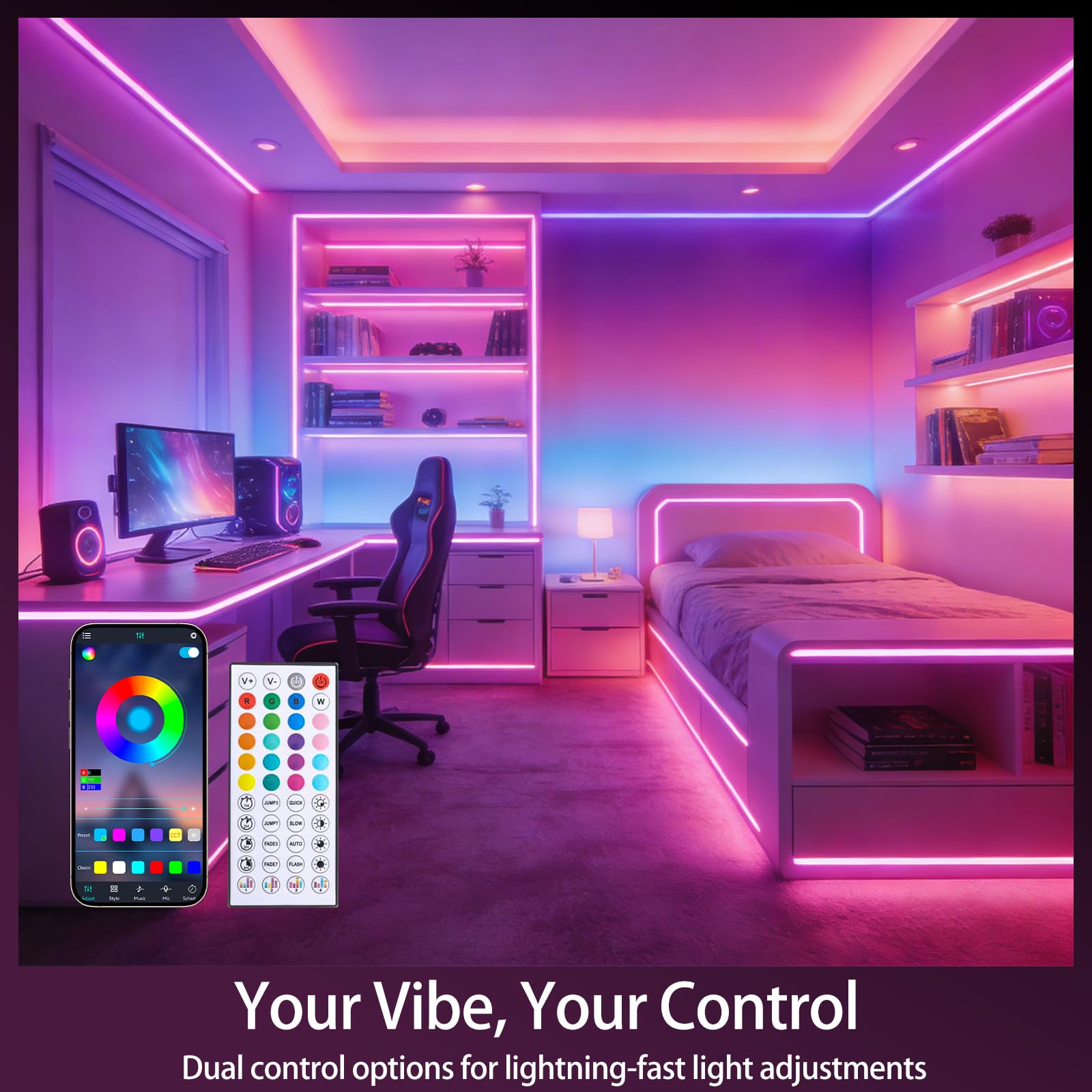 Striscia LED neon RGB da 20 m, 24 V IP65 con telecomando/APP, sincronizzazione musicale, modalità multiple, nastro LED flessibile per decorazioni esterne della camera da letto(10 m x 2)