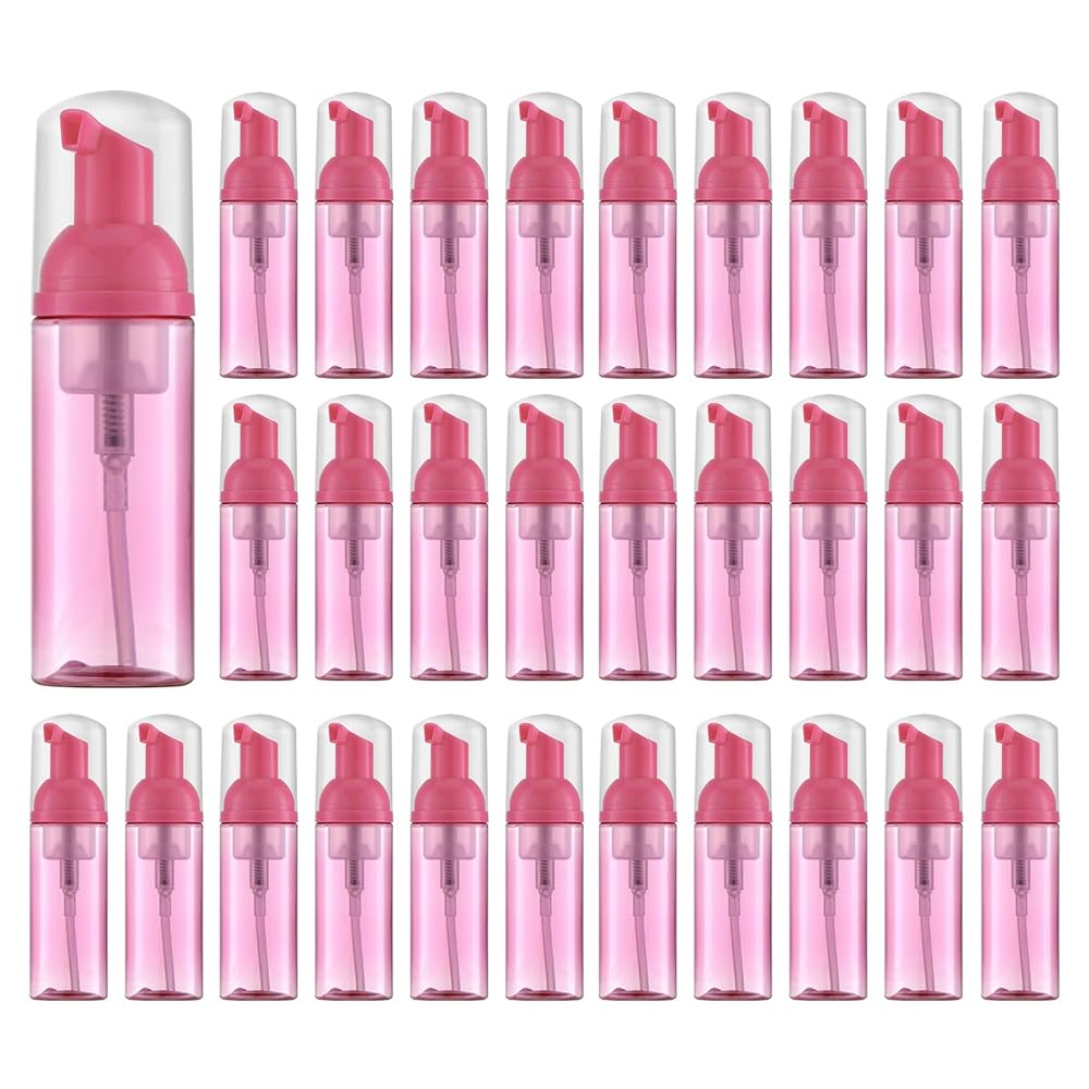 Tekson 30PCS Soap Foam Bottle (2 oz), Empty Travel Foaming Lash Shampoo for Cleanser, Dispenser (Red)