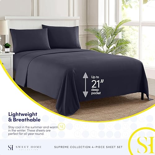 Vista 23 de Juego de sábanas extrasuaves de tamaño queen, ropa de cama transpirable y lujosa con correas elásticas integradas para las esquinas, colección