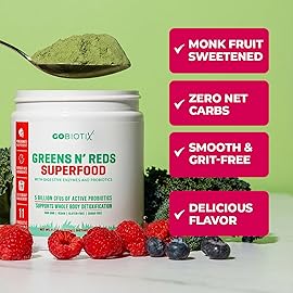 GOBIOTIX Greens Powder - Superfood with Greens and Reds - Probiotic Supplement - Digestive Enzymes and Beet Root Powder - Organic Whole Foods Dietary Supplement (Pom Raspberry, 3 Pack)