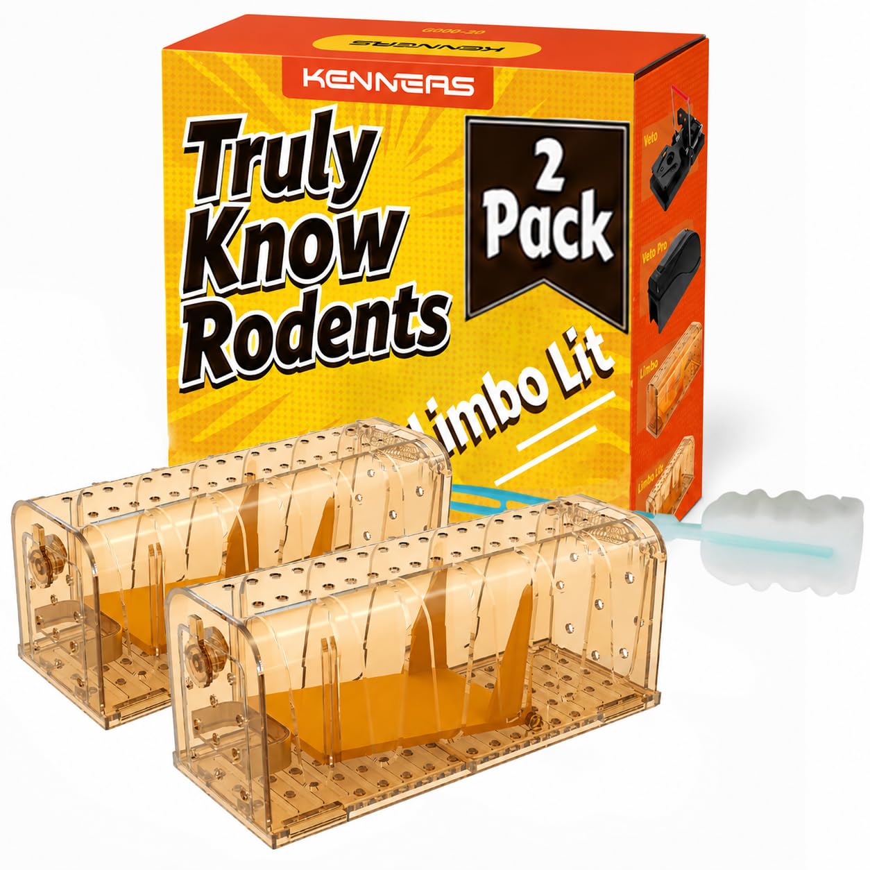KENNEAS Humane Mouse Traps Reusable Live Catch (2-Pack Limbo Lit, Brown)