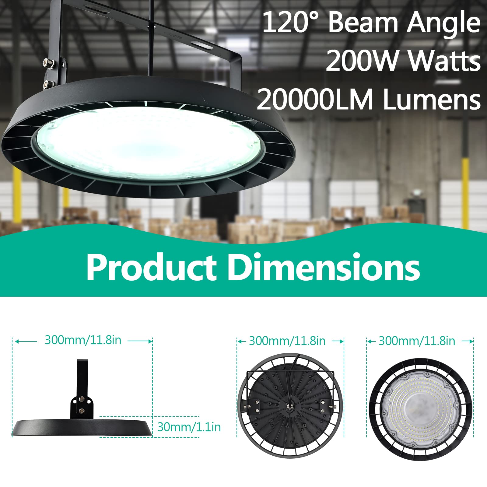 2X200W UFO Faretto LED, 20000LM Lampada da Officina,IP65 LED Industriale Faretto,Interni Industriale LED Luce Bianca 6000K Faretto per Industriale Officine Fabbrica [Classe Energetica A]