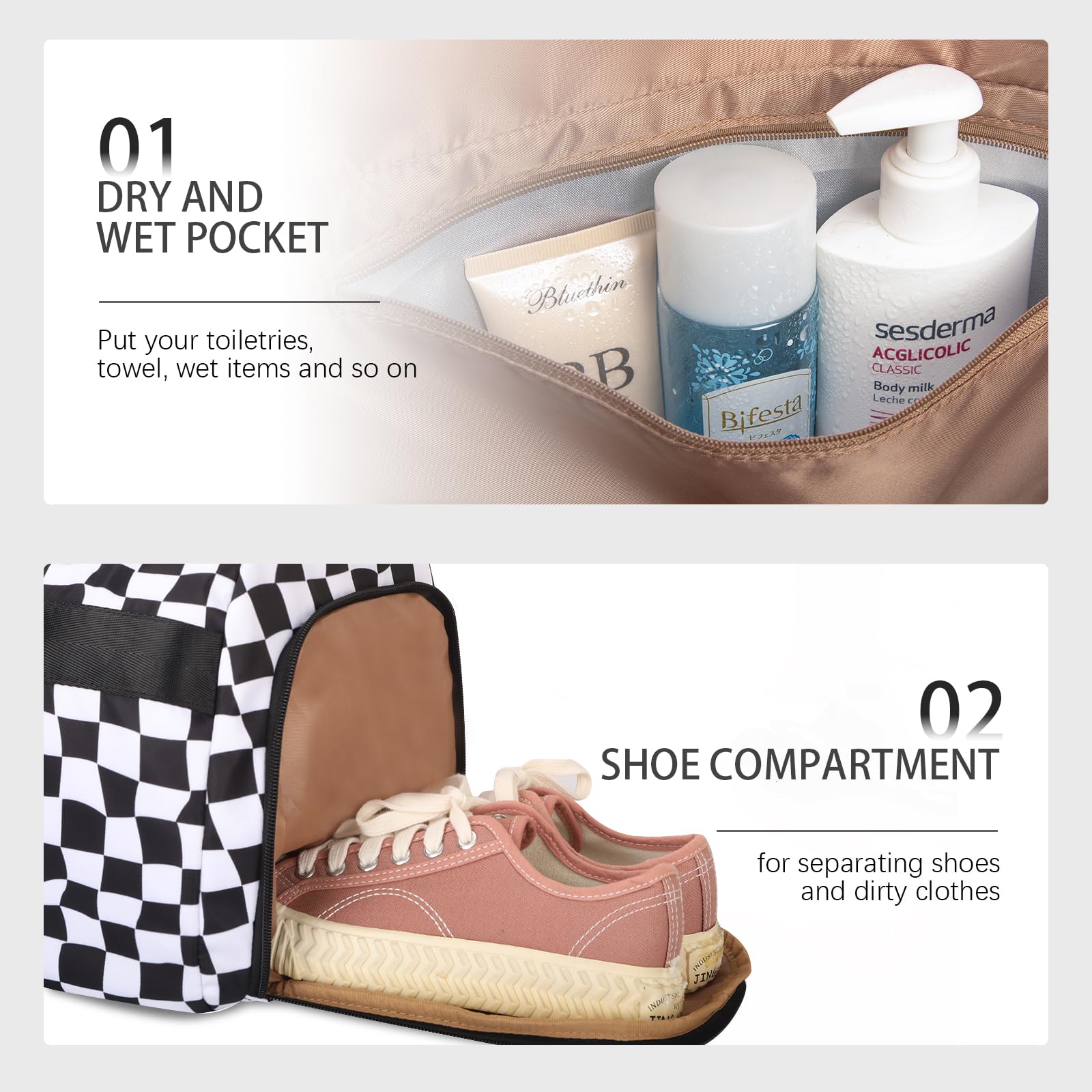 Borsa sportiva da palestra per uomo e donna, grande borsone da viaggio con scomparto per scarpe e tasca bagnata, borsa leggera per weekender, borsa da allenamento fitness per sport, palestra, viaggi,