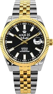 Marquis Automatik 3040 - Ø 41.5 mm - Herren Uhr - Wasserdicht - Armband Silber Gold - Zifferblatt Schwarz - Automatikuhr