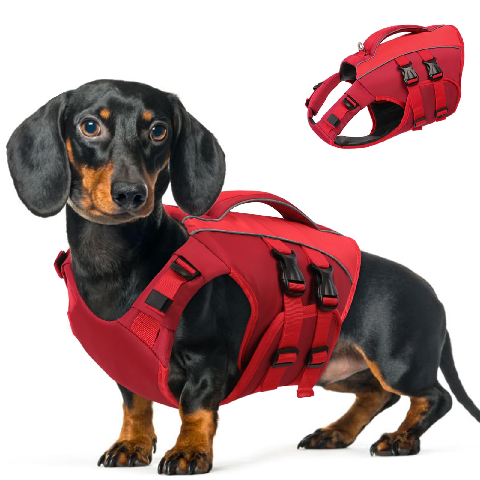 Queenmore Dog Life Jacket Small, Reflective Life Vest With Rescue Handle, Adjustable Dog Swimming Vest, Ripstop Puppy Life Jacket For Chihuahua,Yorkie,Shih Tzu (Red, S) โ image 1