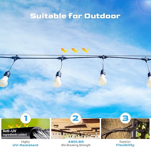 Miniatura 4 de NEREUS Kit de cadena de luces para colgar con cable de acero inoxidable 304 recubierto de vinilo de 250 pies, kit de suspensión de luces de cadena,