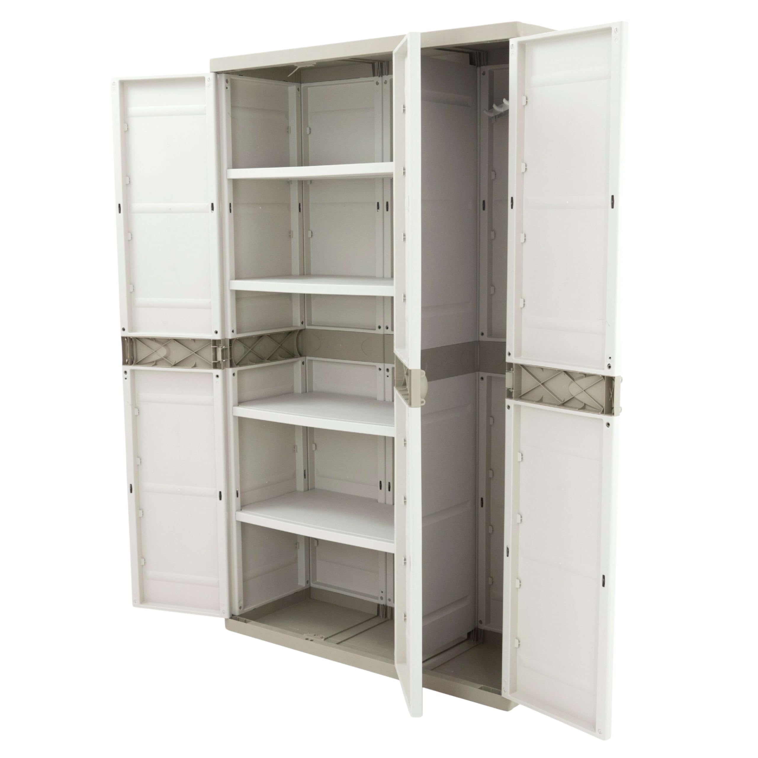 Miroytengo Armario de Jardín 3 Puertas Titanium, Armario de Resina 4 Estantes Regulables Beige 105x176x41 cm
