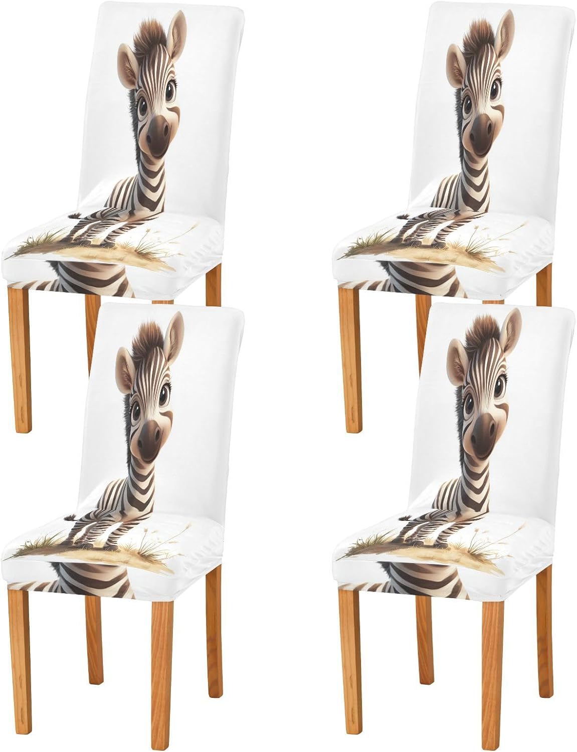 ALAZA Chair Covers for Dining Room, Cute Zebra Character Stretch Chair Cover Sets Chair Protector Removable Washable for Ktichen Restaurant Hotel