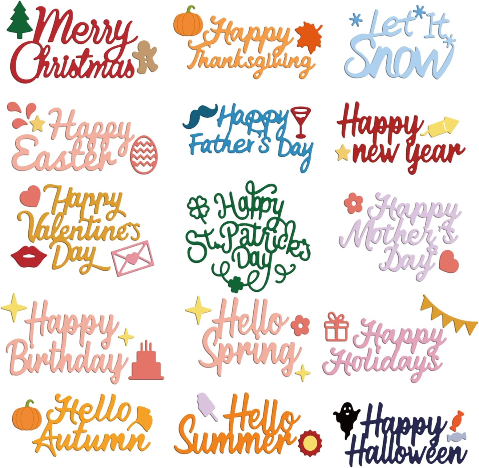 INFUNLY 15pcs Holiday Word Dies for Card Making Happy Mother's Day Greeting Die Cuts Happy Birthday Metal Phrase Dies for DIY Scrapbooking for Sizzix Spellbinders Gemini Die Cut Machine