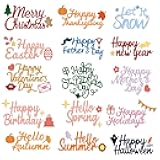 INFUNLY 15pcs Happy Halloween Word Dies for Card Making Happy Thanksgiving Day Greeting Die Cuts Merry Christmas Metal Phrase Dies for DIY Scrapbooking for Sizzix Spellbinders Die Cut Machine
