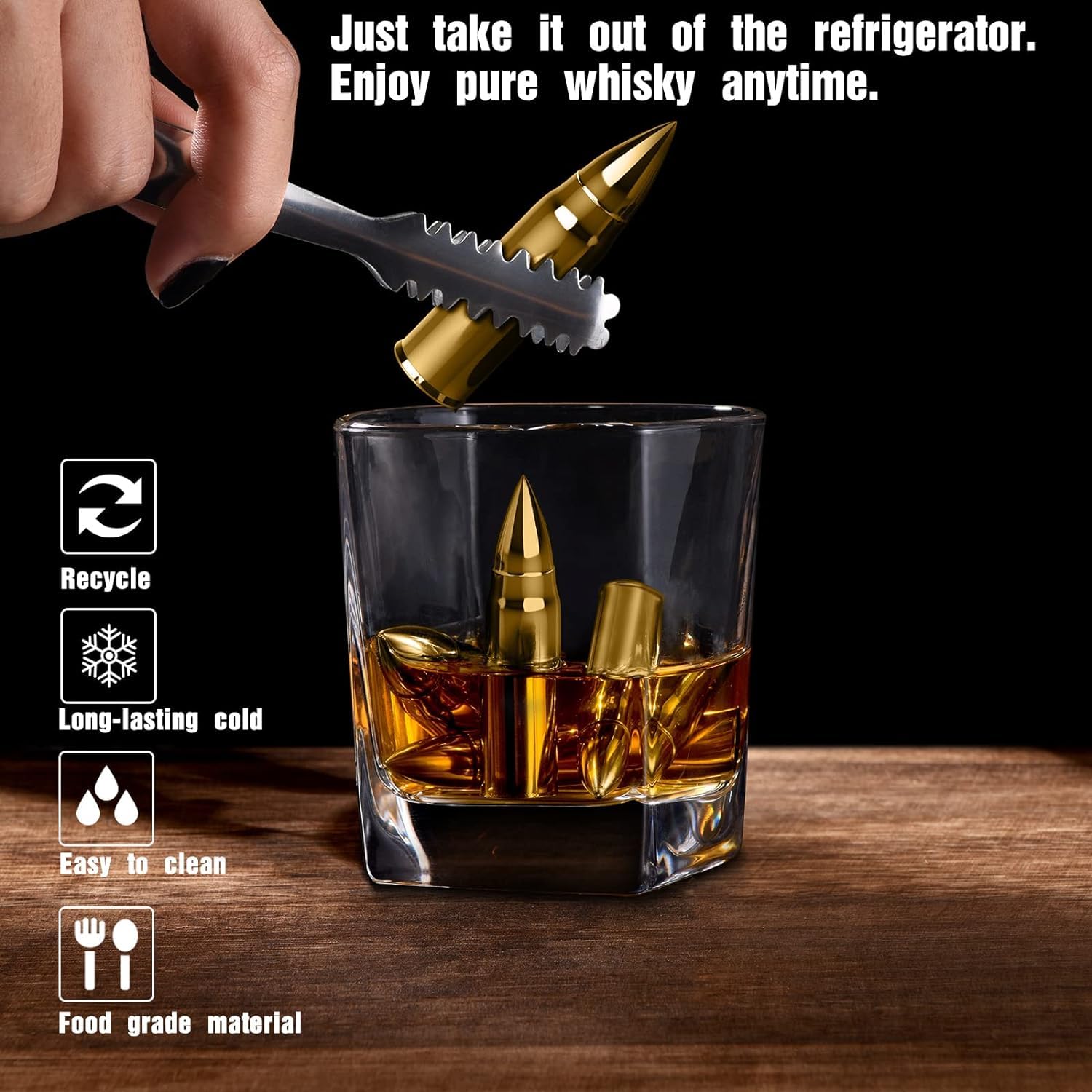 Cubo de Hielo Reutilizables, Piedras de whisky, Cubitos de Hielo de acero Inoxidable con Tecnología de Alta Refrigeración, Utilizado para Whisky Vodka licor Vino ideas de cumpleaños para papá
