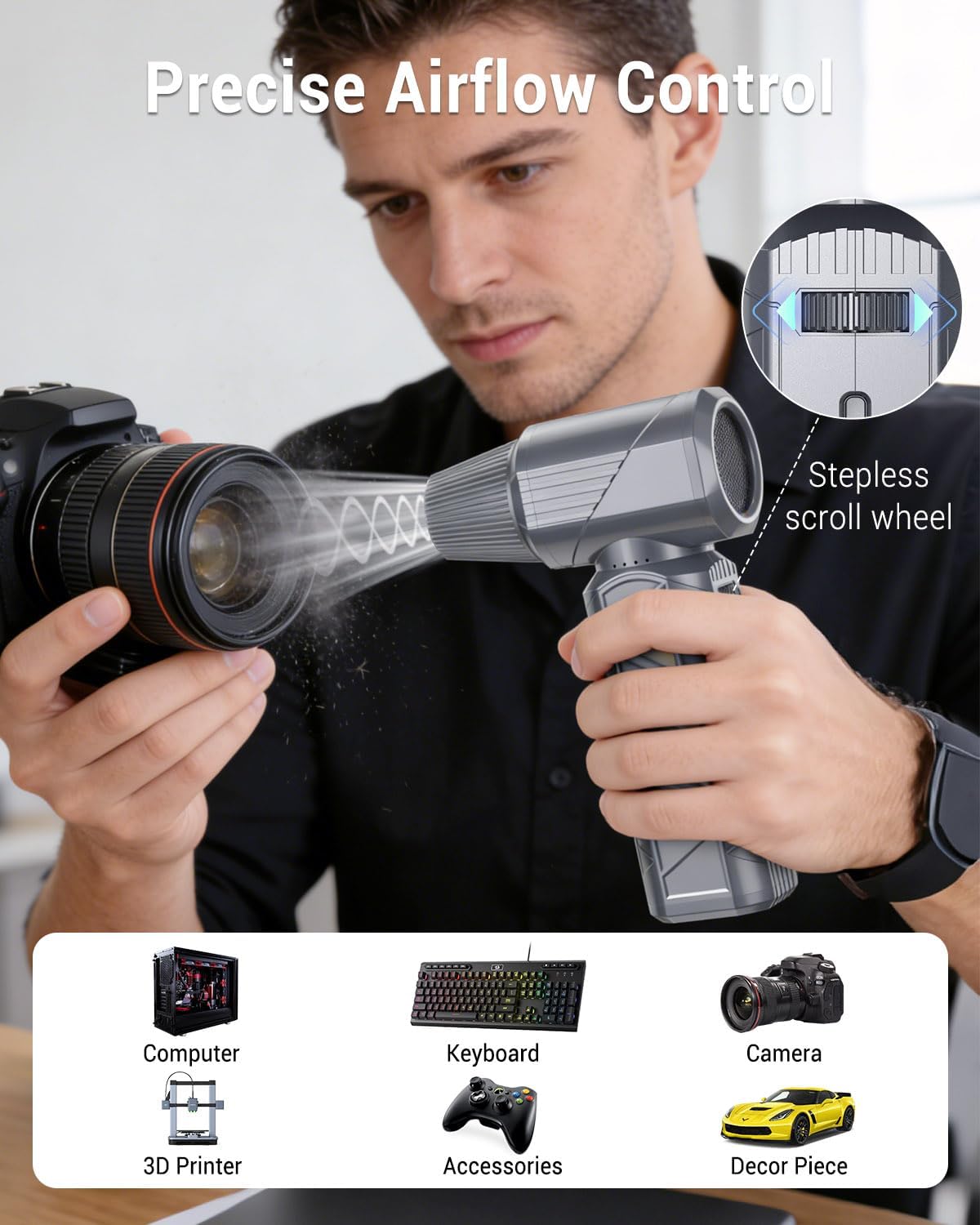 BOBYE Compressed Air Duster, 350W High-Powered Electric Air Duster with 180,000 RPM, Extended Runtime, 10000 mAh Battery, Mini Blower & Air Duster Rechargeable for Keyboard, PC, Car, Home, Outdoor