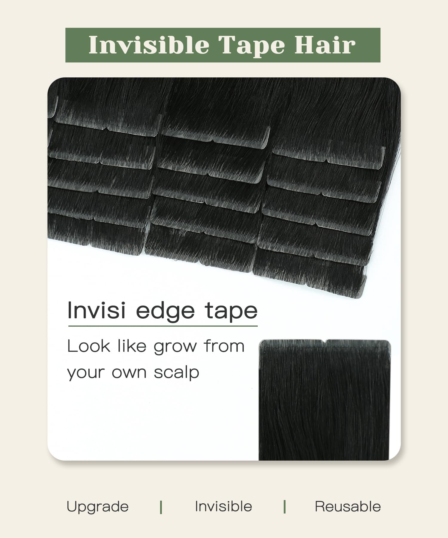 SURNEL Injected Tape in Hair Extensions 20 Inch Natural Black Natural Real Hair Extension Upgraded Seamless Remy Invisible Skin Weft Straight 20 Pcs 45g(#1B-20) - Image 2