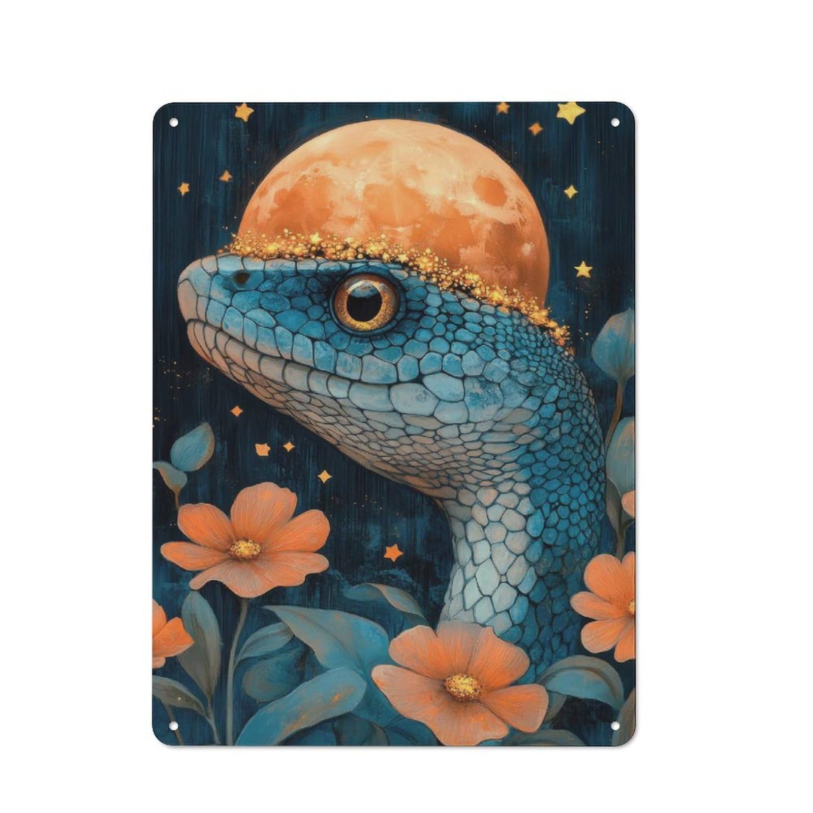 Junmoney Snake With Moon Crown Retro Metal Sign 40X30cm For Living Room Or Hallway, For Updating Living Room And Hallway After Moving