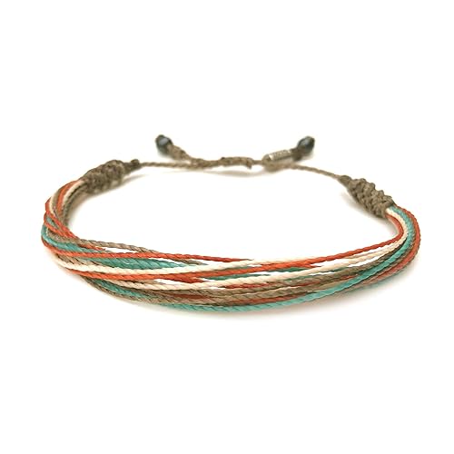 Beach Waxed Cord Bracelet - Waterproof Tan Teal and Orange Nylon Thread Size Adjustable Drawstring for Men and Women Handmade Jewelry by RUMI SUMAQ