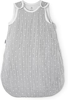 Ehrenkind® Baby Sommerschlafsack Rund Musselin | aus weicher OEKO-TEX zertifizierter Bio-Baumwolle | Sommer Baby Schlafsack Baby 1 TOG Gr. 74/80 Grau-Weiße Punkte