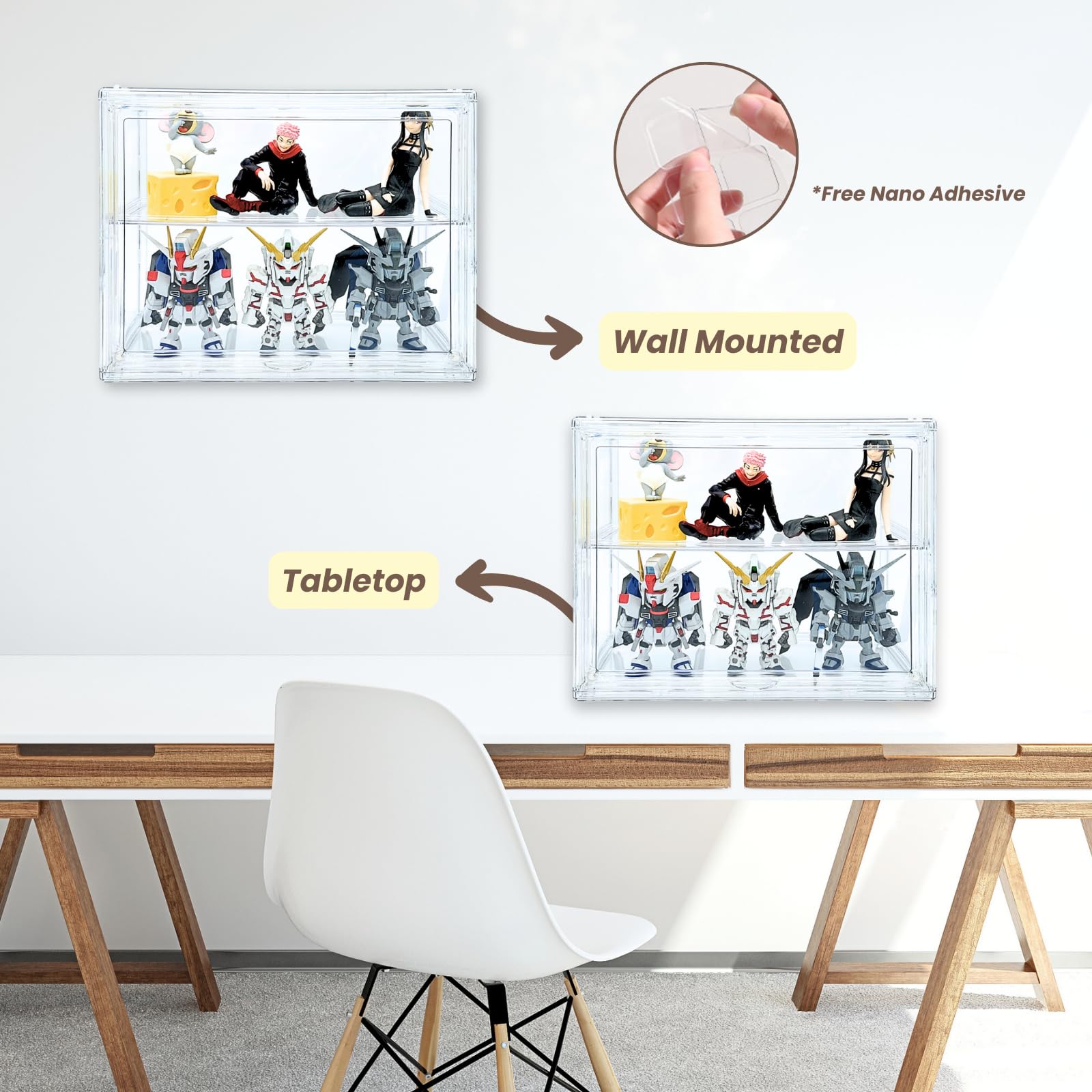 Paquete de 2 vitrinas acrílicas, vitrinas ajustables de 2/3 capas, vitrina a prueba de polvo montada en la pared para figuras de acción coleccionables (2, 2 niveles)