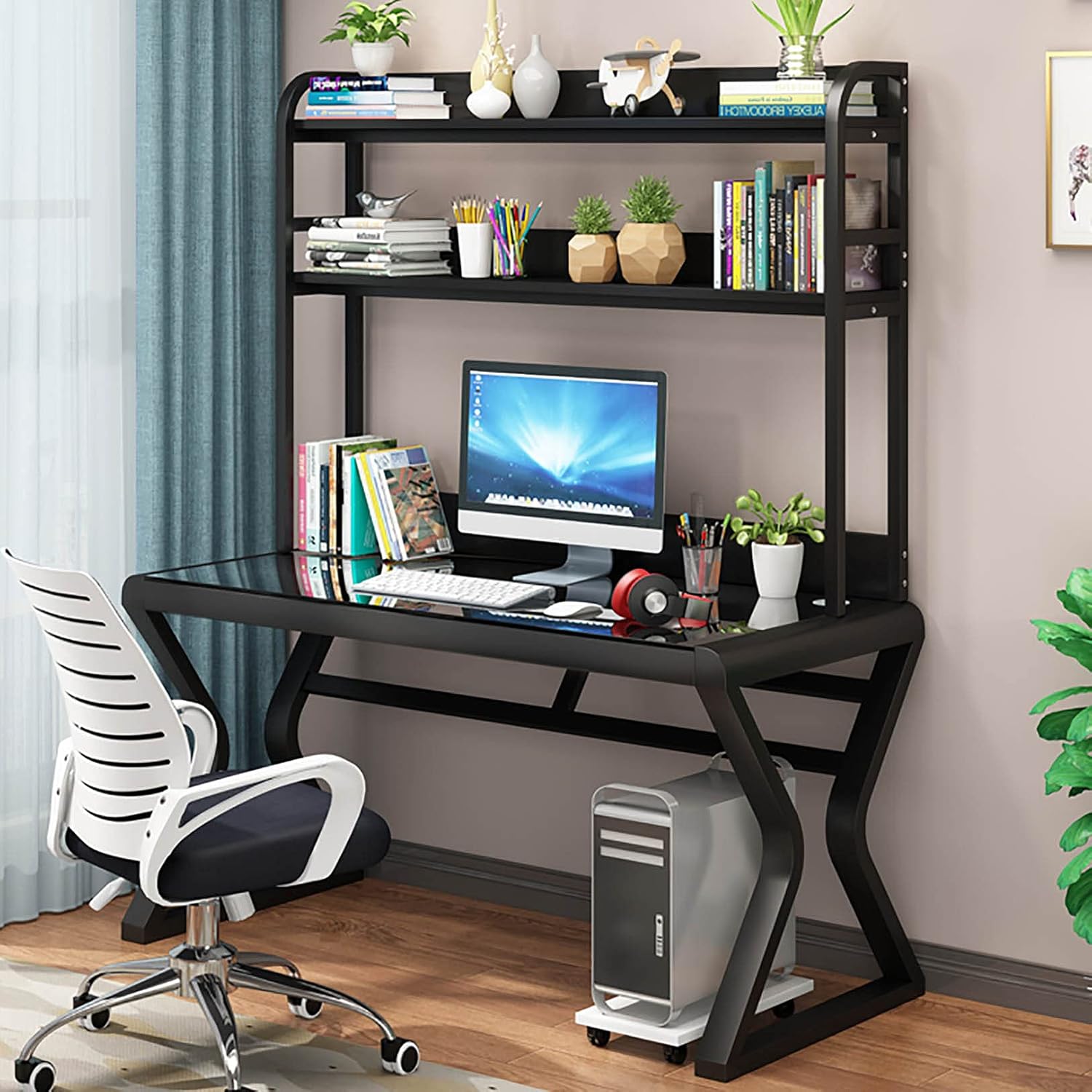 Amazon.co.jp ゲーミングデスク シンプルな強化ガラスコンピューターデスクデスクトップのホームスタディデスクデスクベッドルーム