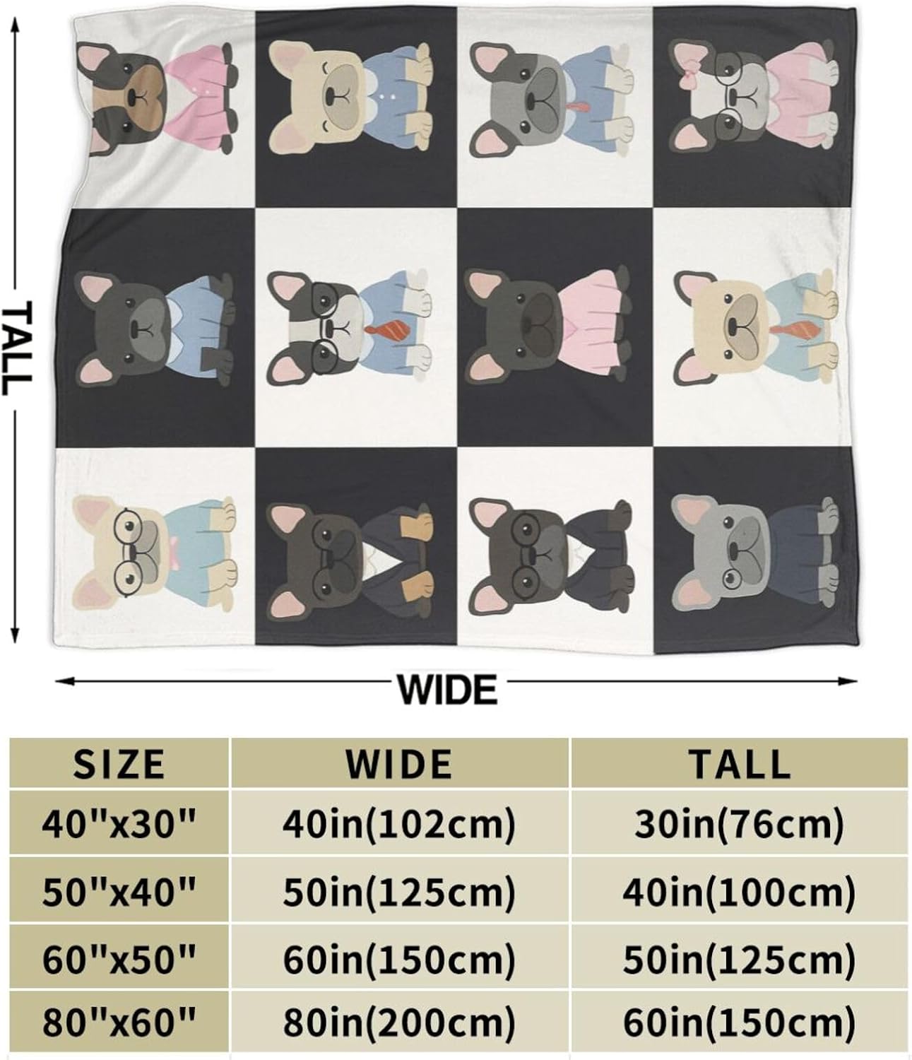 French Bulldog Throw Blanket Cute Dog Cozy Fleece Fuzzy Splicing Soft Flannel Plush Bulldog Warm Bedding Stuff Gifts for Women Girls Kids Adults 40 x 50 Inch - Image 2