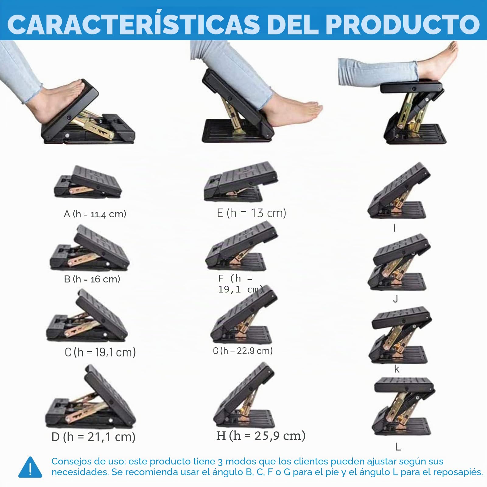 Reposapies de Oficina, Reposa pies Trabajo Oficina con Altura Regulable, Reposa pies Escritorio Ergonómico con Cojín Suave, Función de Masaje, Carga de 55kg, Adecuado para el Hogar, la Oficina