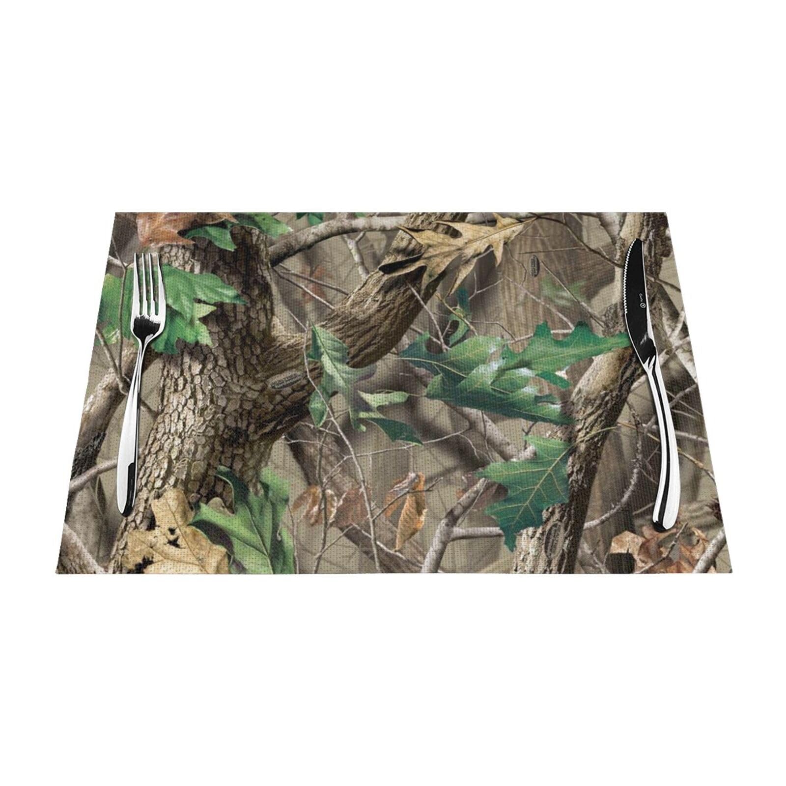 PVC Placemat Set of 4 PCS, 45x30 CM, Hardwoods Green Camouflage Printed Non-Slip Heat Resistant Place Mats for Kitchen Dining Table Indoor Outdoor