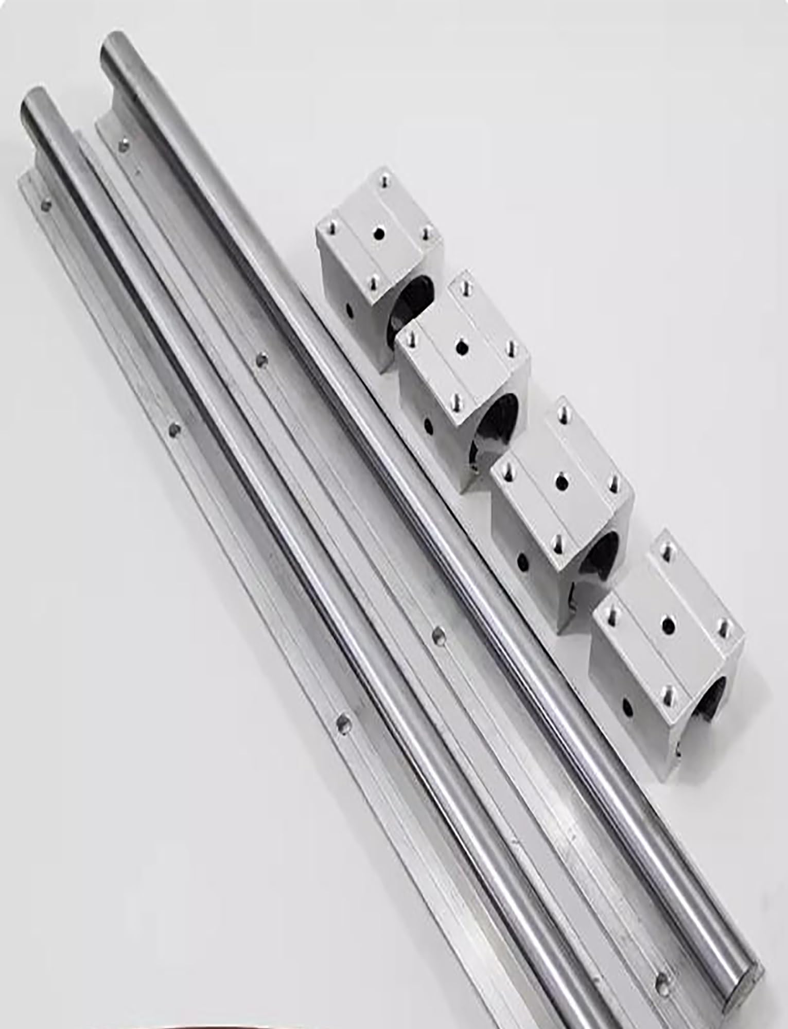 Zestaw szyn liniowych z 4 blokami, aluminiowa prowadnica wału okrągłego do obróbki drewna, piły stołowej, routera CNC, drukarki 3D (SBR20, 1,5 m)