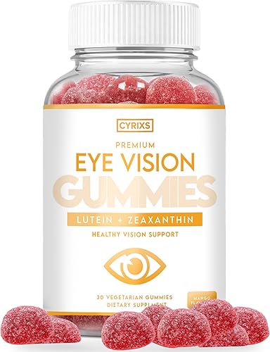 Cyrixs Health - Gomitas de visión ocular, suplemento de luteína y zeaxantina para adultos - Deliciosas vitaminas oculares con sabor a mango,