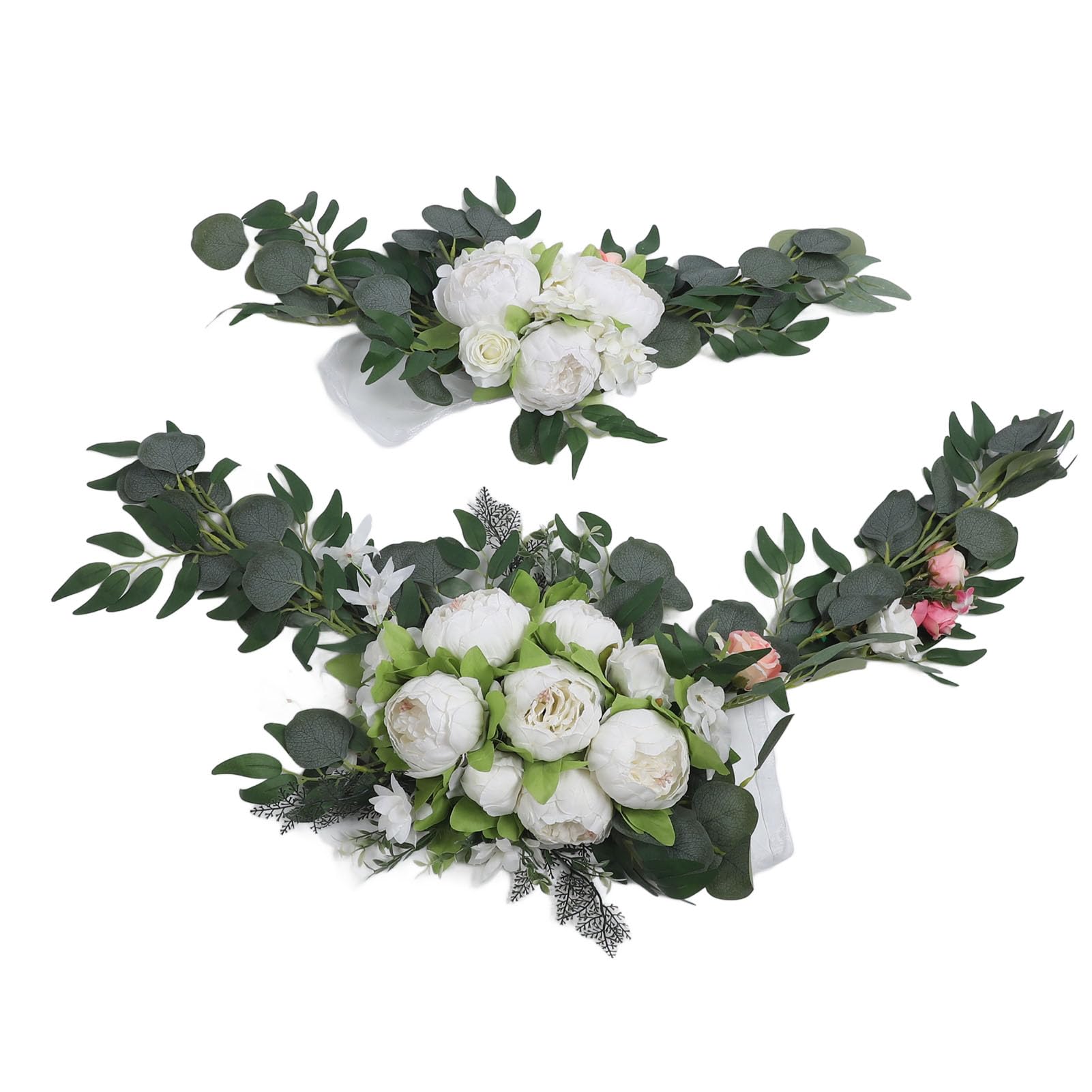 Buachois 2 Stück Bogenblumen, Romantische Hochzeitsbogendekoration, Künstliche Hochzeitsblumendekoration, Hochzeits-Willkommensschilder, Rustikale Künstliche Blumengirlande Für Türkranz(Weiß)
