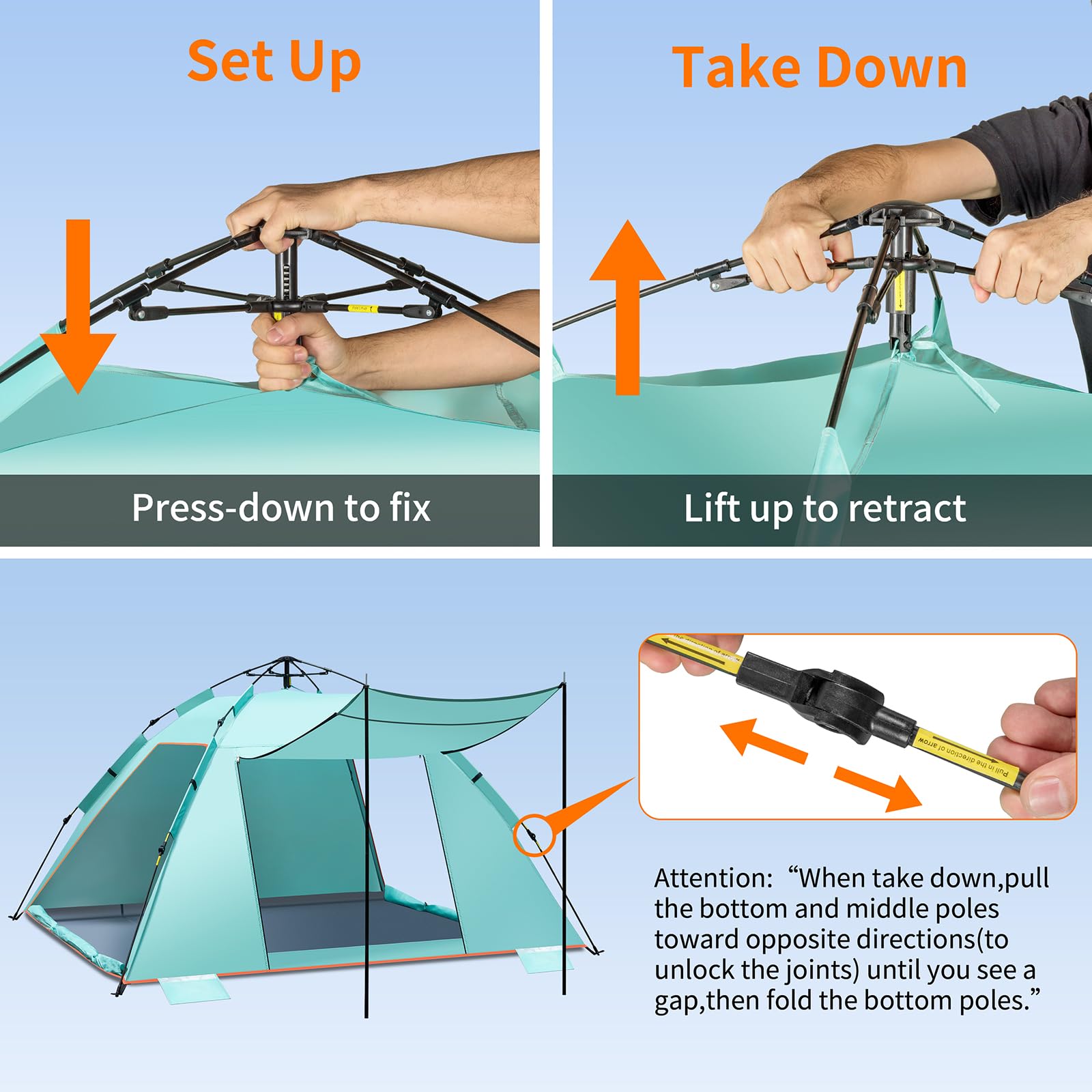 4-5 Person Instant Pop Up Automatisches Strandzelt, Extra großes tragbares belüftetes automatisches Sonnenschutz mit 3 erweiterbarer Veranda, UPF 50+ Easy Setup Strandmuschel für Picknick, Strand