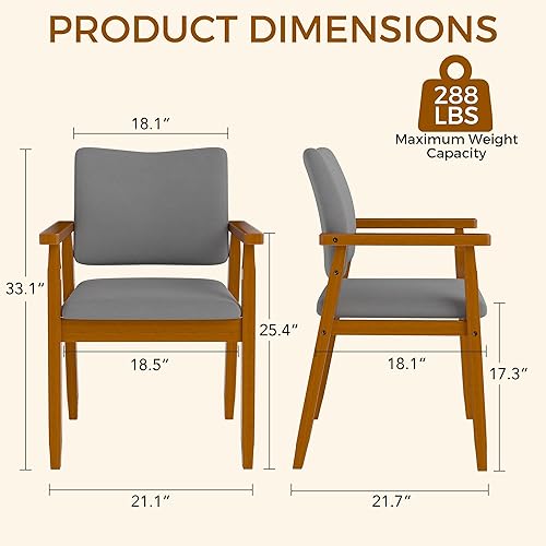 Miniatura 2 de thksbought Juego de 2 sillas de comedor modernas de nogal de mediados de siglo, brazo de madera, tela gris, cocina, cafetería, sala de estar, Juego