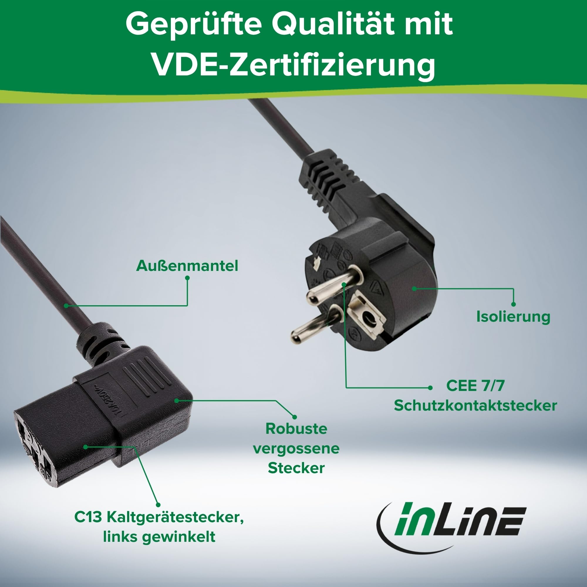 InLine 16752D kabel sieciowy, zestyk ochronny kątowy na wtyczce urządzenia zimnego C13 zagięty w lewo, 3 m, czarny